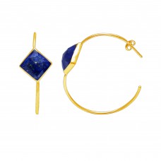 Lapis Square Hoop gemstone earring 